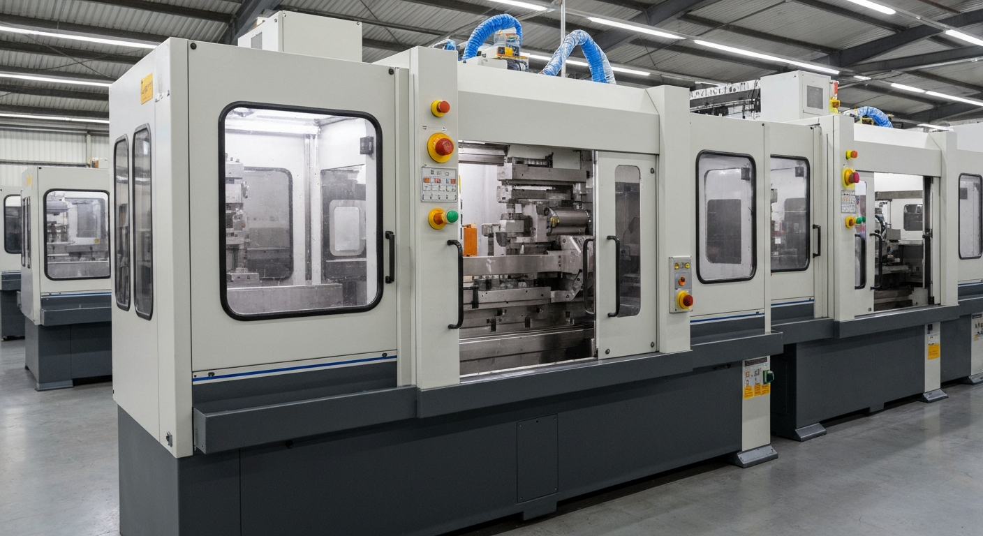 An extreme close-up of Tesla's industrial machinery and equipment, conveying the physical and mechanical nature of the company's operations without using any text or symbols.