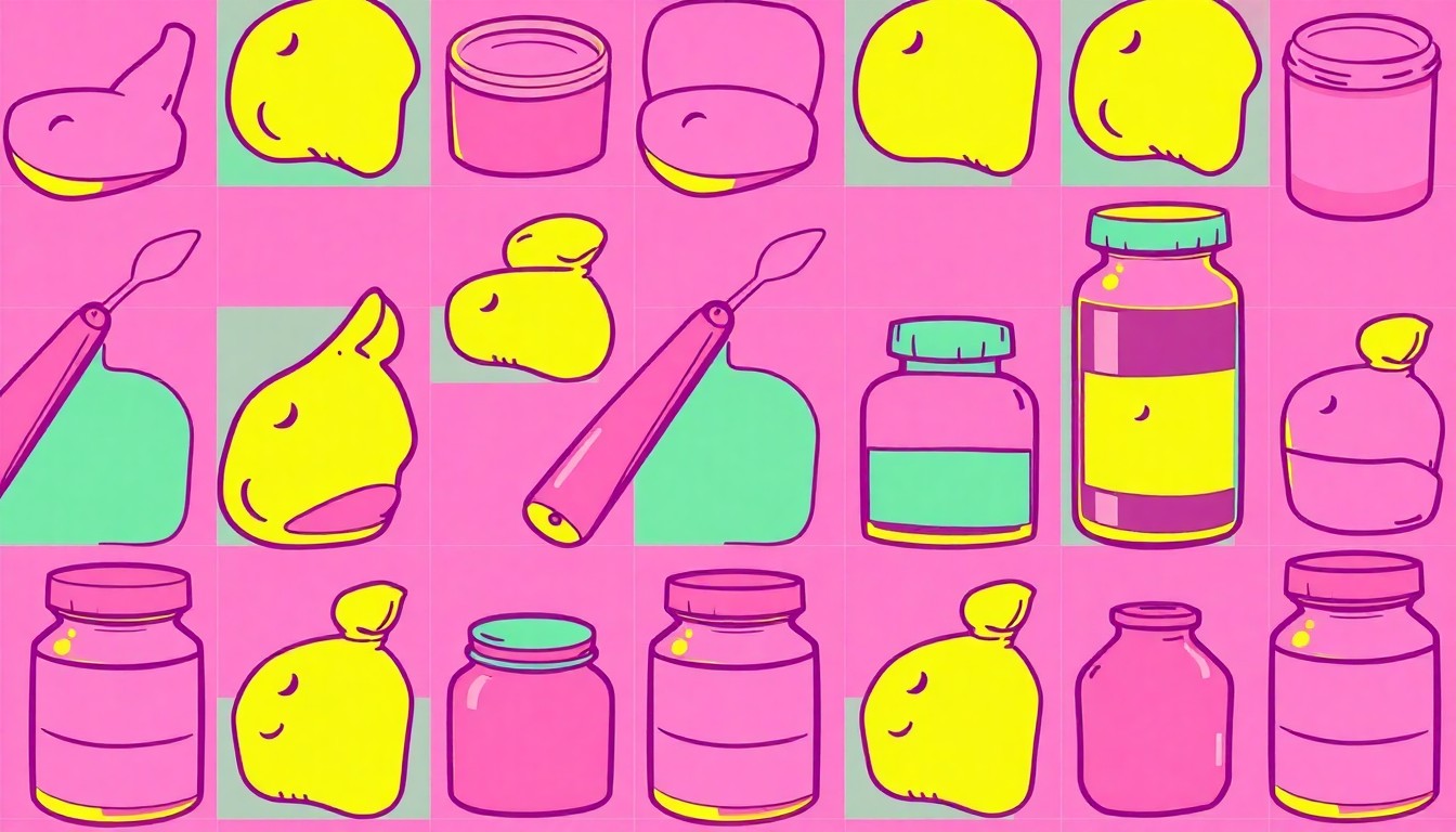 A vibrant, high-contrast silkscreen print featuring a repeated image of a pita bread, rendered in a neon color palette with heavy black outlines in the style of Andy Warhol's pop art, conceptually representing the key components of the oven-roasted chicken shawarma dish.