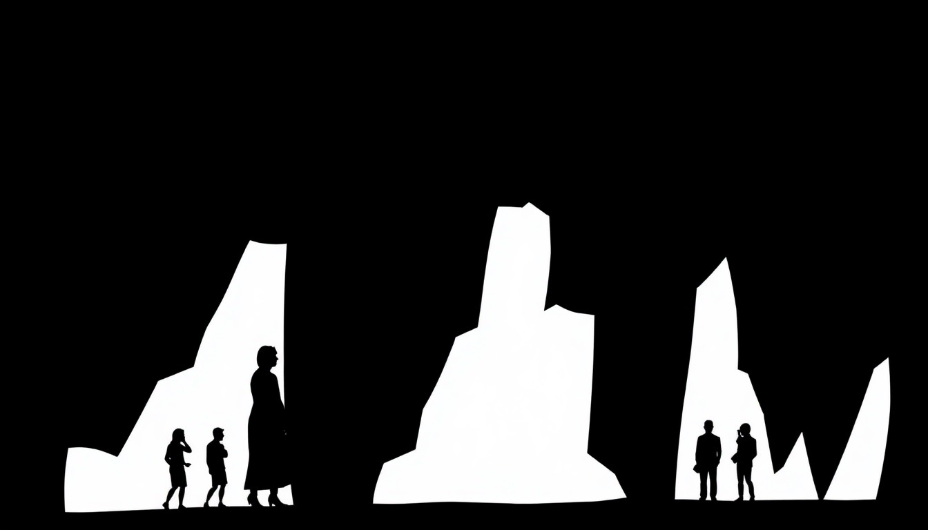 An abstract composition of stark, jagged black silhouettes and geometric shapes, conveying the emotional weight and personal nature of the game's autobiographical narrative.