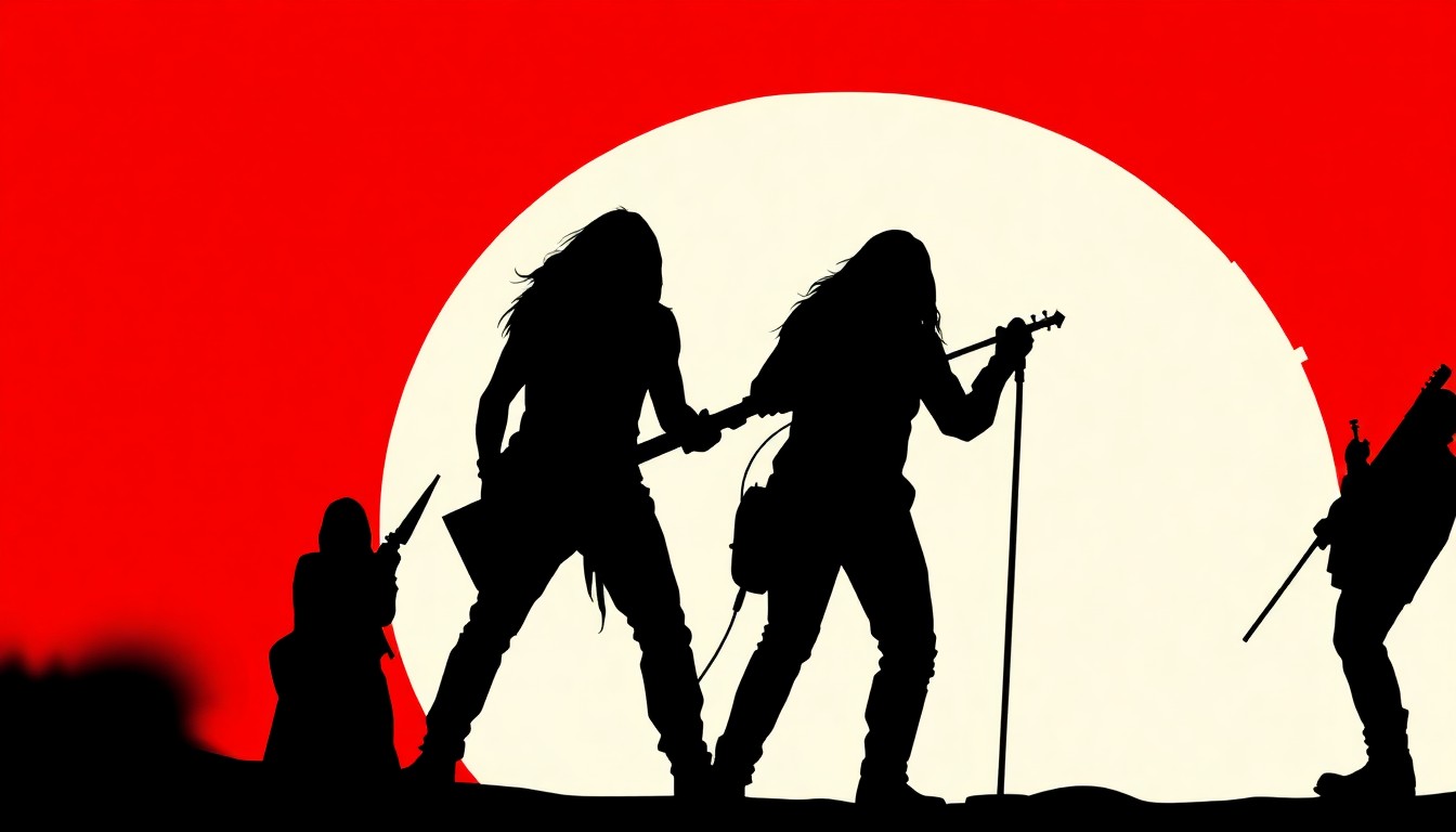 An abstract, minimalist illustration featuring jagged black silhouettes and bold splashes of red and white, conceptually representing the heavy, aggressive sound of nu-metal music.