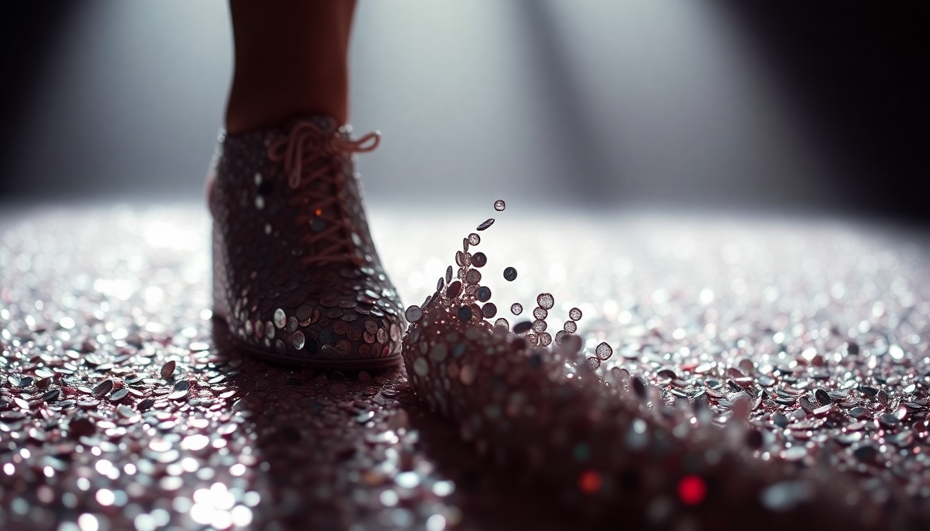 An extreme close-up of glittering sequins and shattered disco glass reflecting dramatic studio lighting, conceptually representing the sensual and confident energy of Jessie Ware's new album.