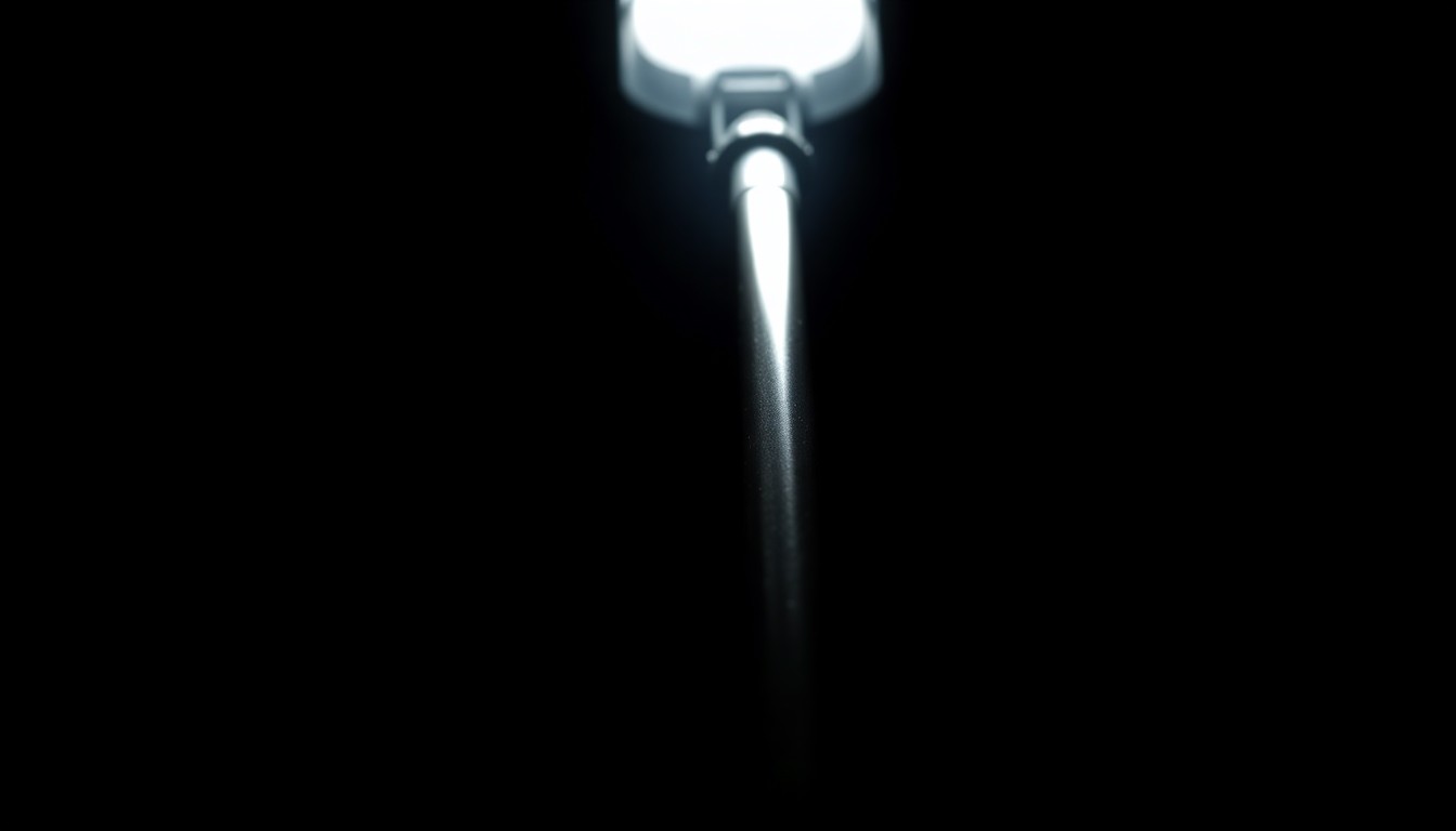 An extreme close-up photograph of a police officer's riding crop, the harsh flash illuminating the worn leather and metal details against a stark black background, conveying the urgency and grit of a law enforcement chase through a dense urban environment.