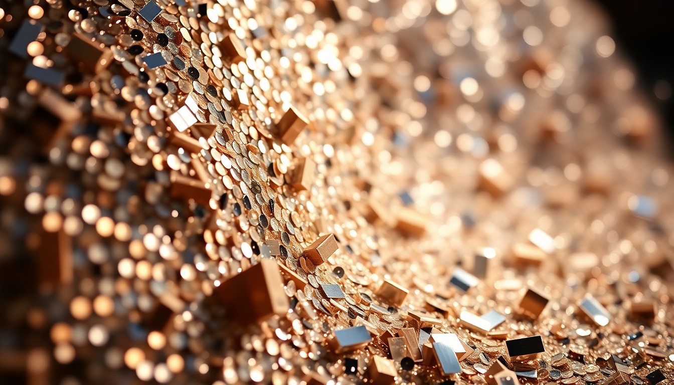 An extreme close-up of shimmering sequins and shattered glass, capturing the luxurious textures and dramatic lighting of a high-fashion event.
