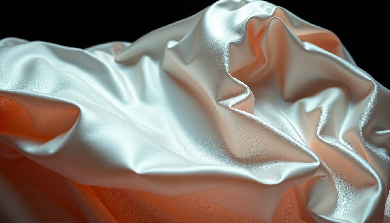 An extreme close-up photograph of a crumpled, shimmering satin hospital gown, lit dramatically with high-contrast studio lighting to create a sense of luxury and glamour, yet also conveying the emotional weight and fragility of the subject matter.