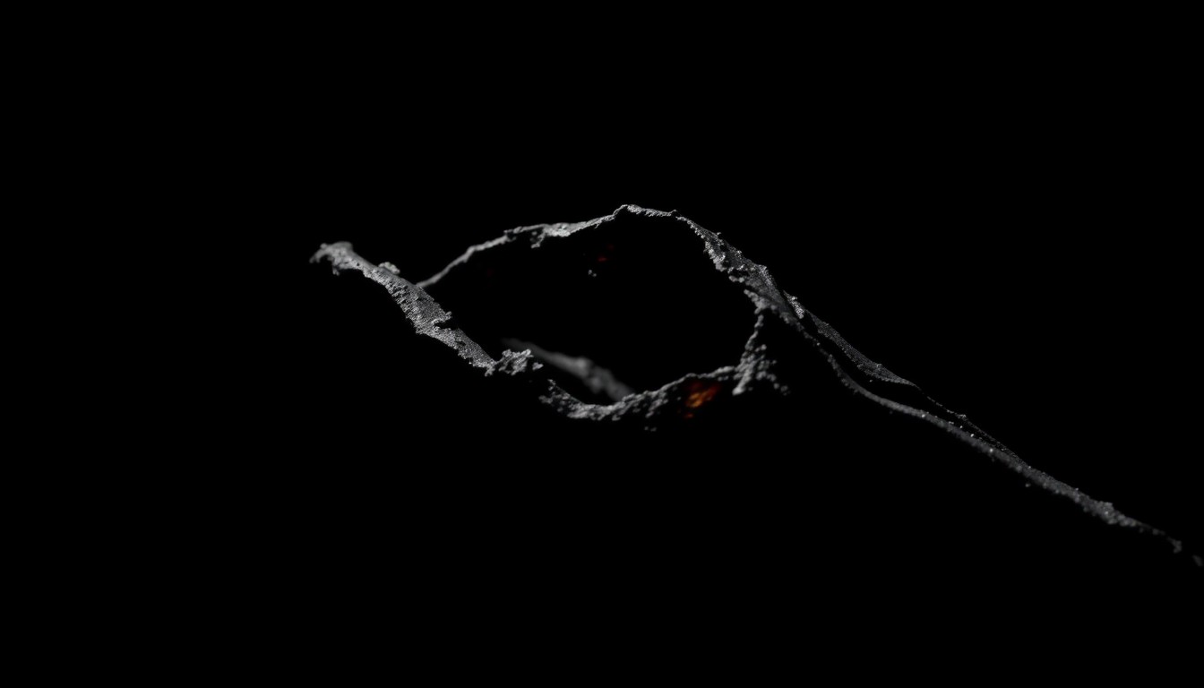An extreme close-up of a charred, twisted piece of metal from a fire crime scene, lit by a harsh camera flash against a pitch-black background, conceptually illustrating the gritty investigation into a deadly arson attack.