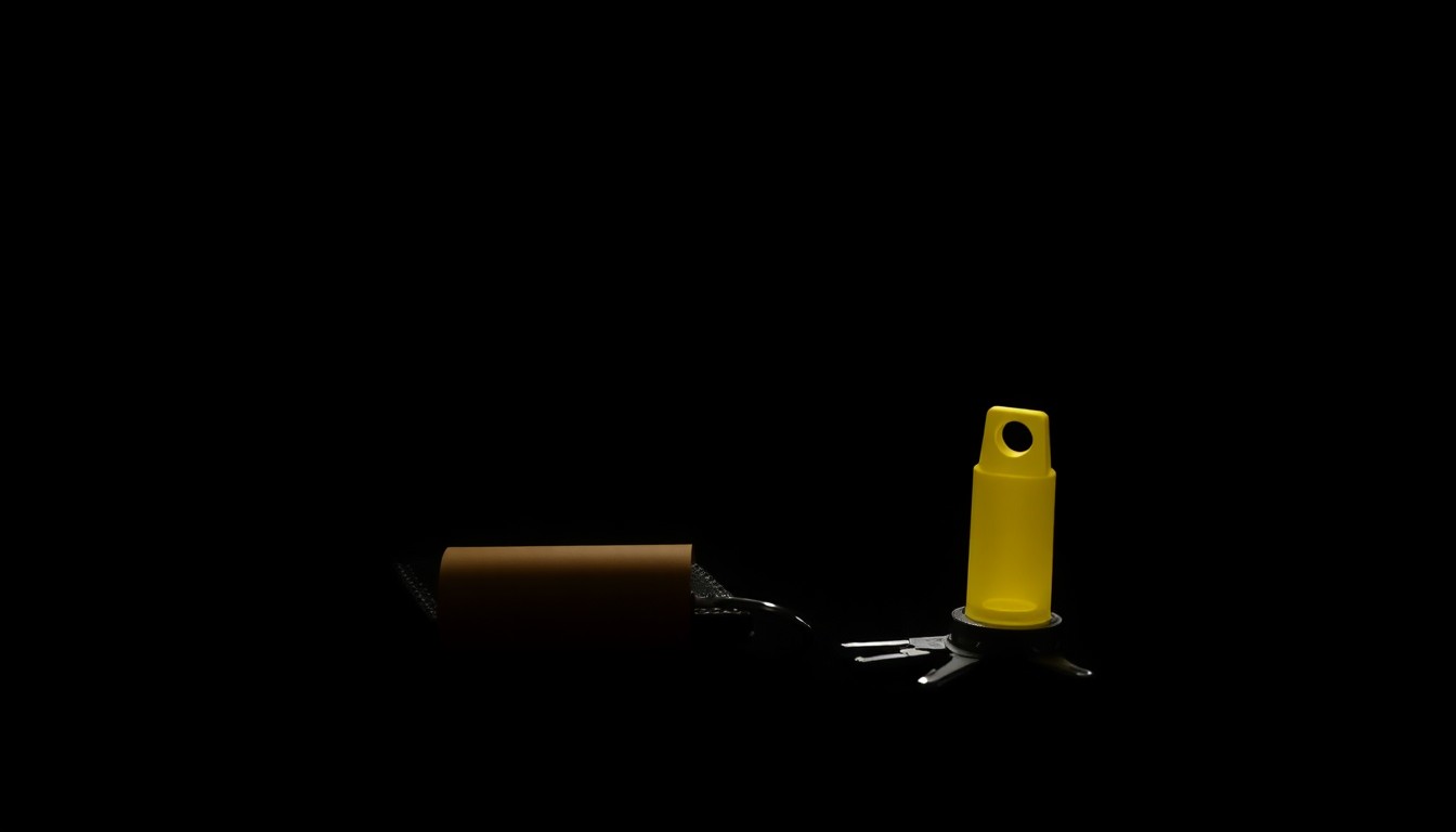 An extreme close-up photograph of a police evidence marker placed next to a small personal item, conceptually illustrating the somber discovery of a body at a local lake.