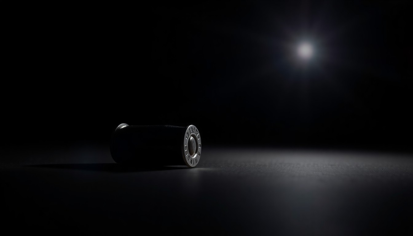 An extreme close-up photograph of a single .380 caliber bullet casing on a dark background, conceptually representing the forensic evidence uncovered in the investigation of a deadly shooting.