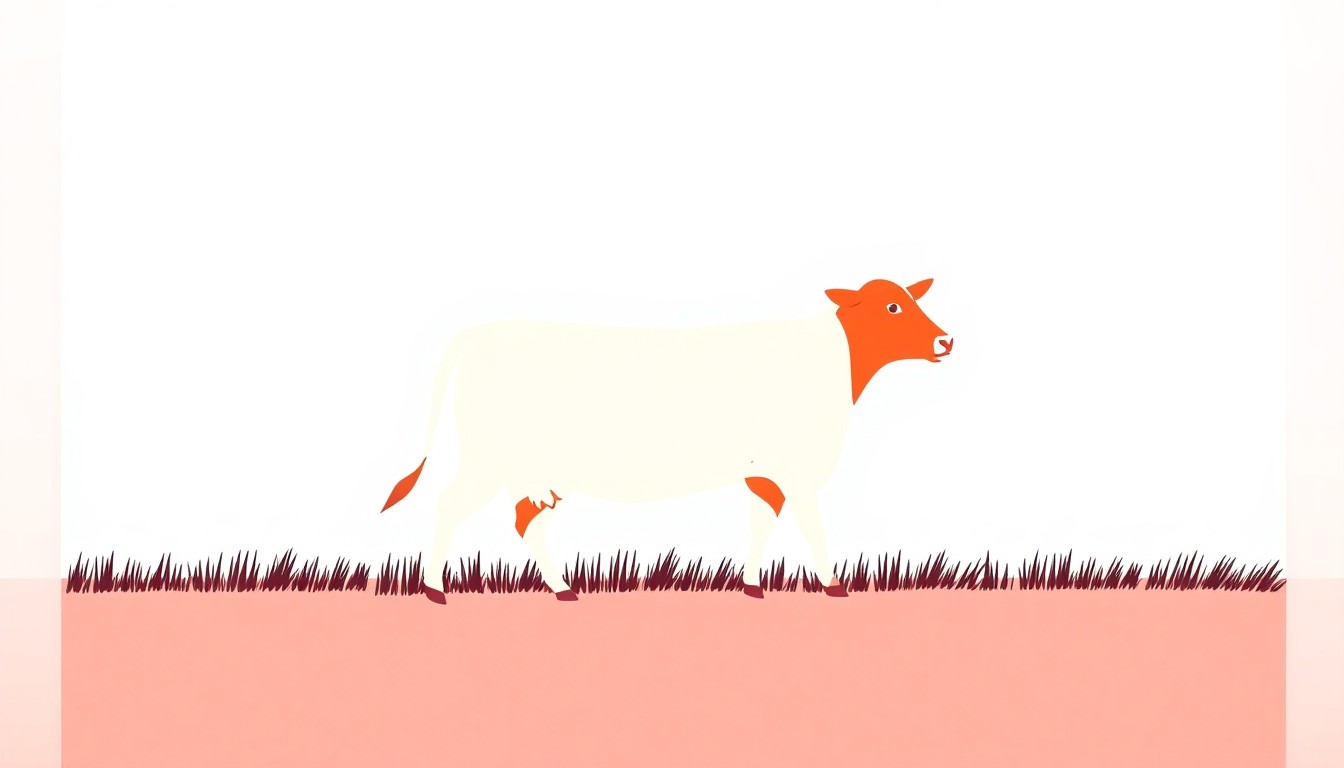 An abstract illustration using bold geometric shapes in primary colors to conceptually represent the volatility and uncertainty in cattle futures trading.