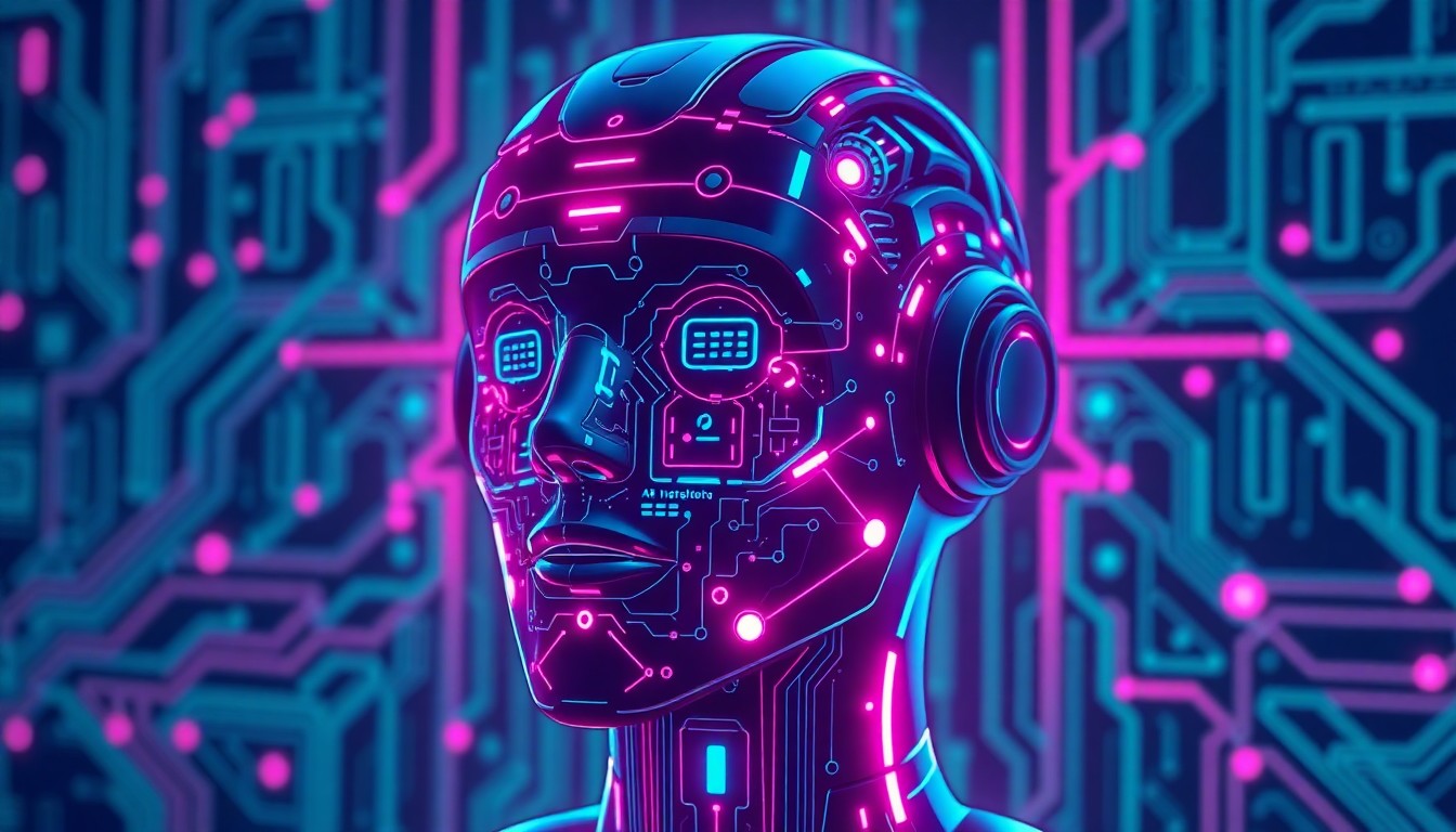 A highly detailed, glowing 3D illustration of a futuristic AI chatbot interface, with neon cyan and magenta lights illuminating the intricate digital infrastructure, conceptually representing the growing integration of AI technology into people's emotional lives.