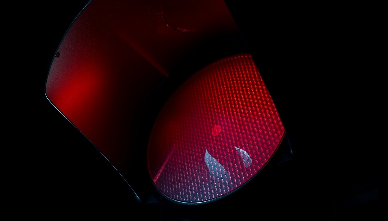 An extreme close-up photograph of a damaged traffic signal light, its lens cracked and its light dimmed, conveying the somber aftermath of a tragic pedestrian accident.