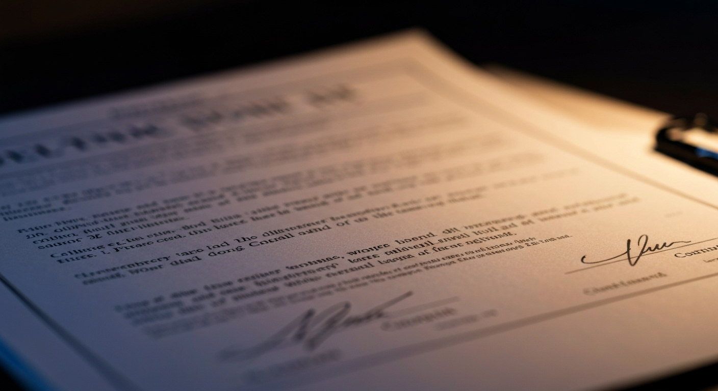 An extreme close-up of a heavily textured, industrial-grade home equity contract document, its pages and seals rendered in high detail, conceptually representing the security and stability of home ownership without added debt.