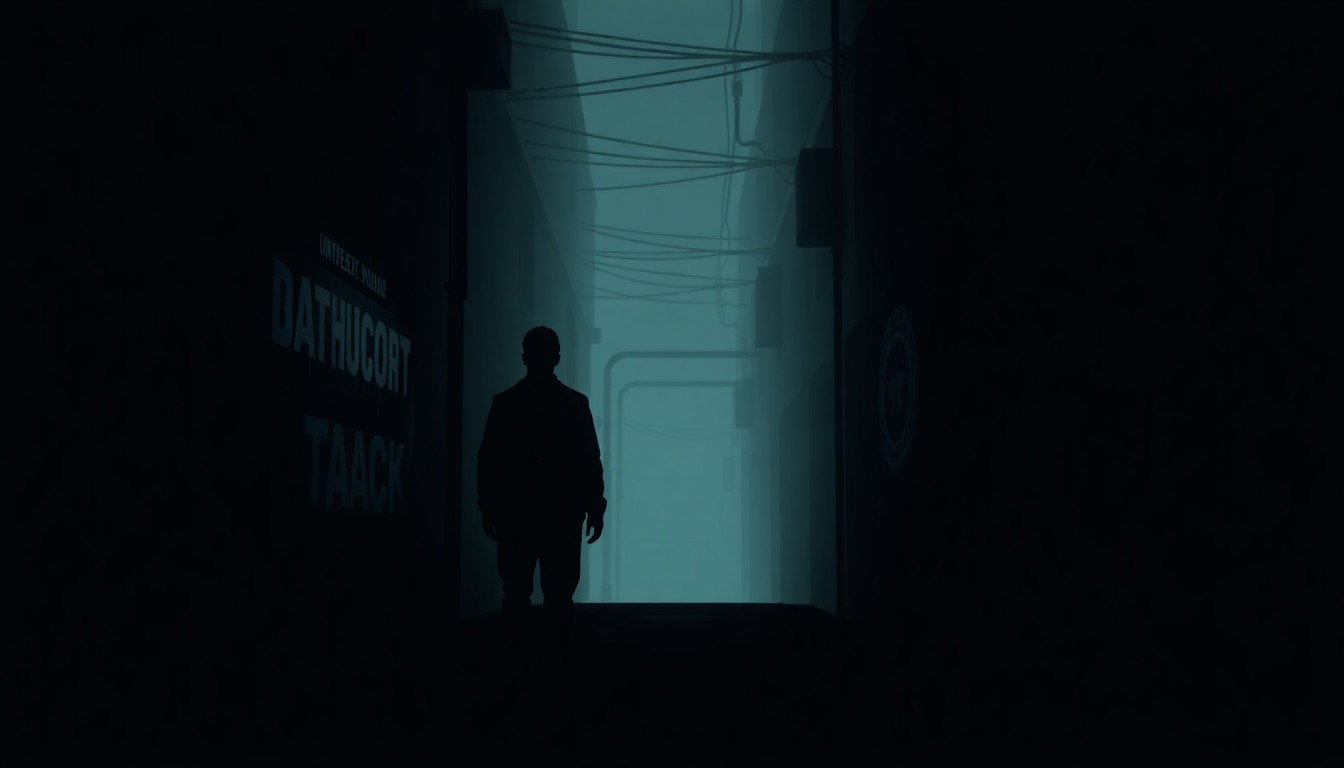 A moody, cinematic painting of a lone figure standing in a shadowy urban alleyway, conveying a sense of solitude and the need for human oversight in the use of autonomous weapons.