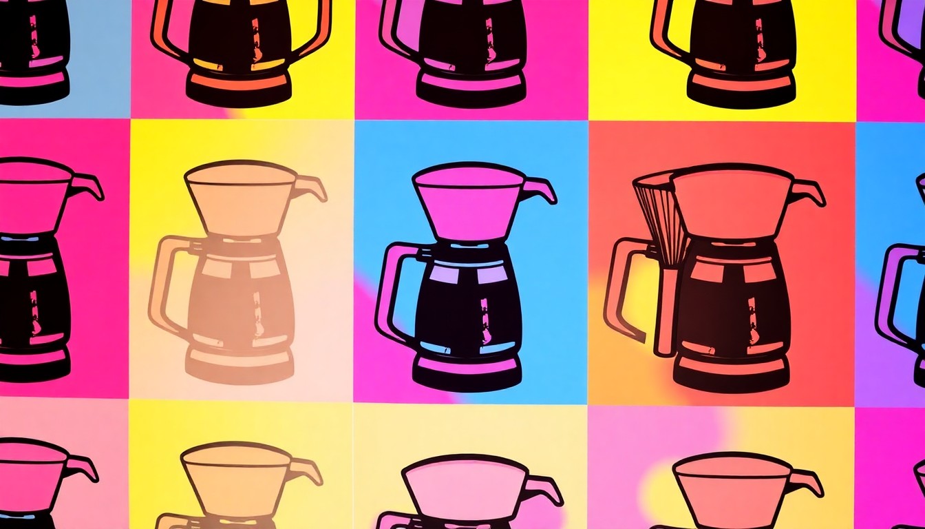 A brightly colored, high-contrast silkscreen print of a kitchen spatula repeated in a tight grid pattern, conceptually representing how everyday kitchen items can be transformed into modern pop art through strategic renovations.