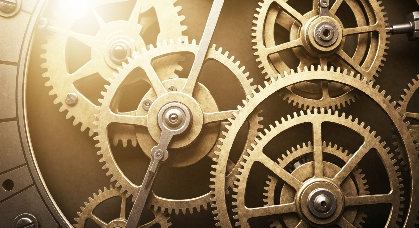 A high-contrast, close-up image of the inner workings of a data processing server, with gears, circuits, and other industrial components filling the frame, conveying the raw power and complexity of Datavault AI's data infrastructure.