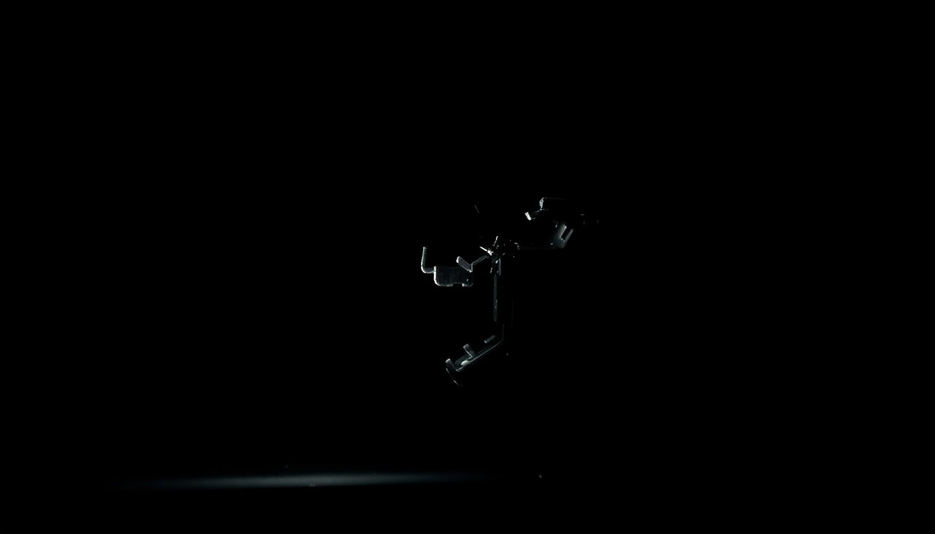 An extreme close-up photograph of a broken car window lock mechanism, the metallic components and jagged edges dramatically illuminated by a harsh camera flash against a pitch-black background, conceptually representing the damage and violation of vehicle break-ins.