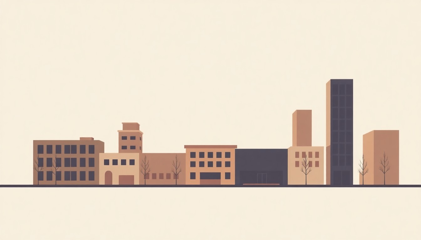 A geometric abstract illustration using overlapping triangles and rectangles in muted earth tones, conceptually representing the financial constraints facing a city budget.