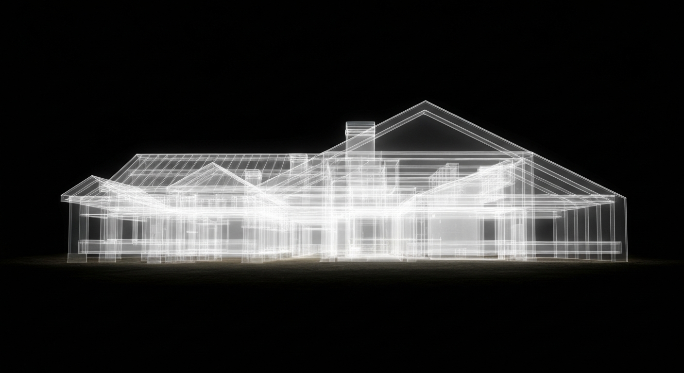 An extreme close-up X-ray photograph revealing the intricate internal structures of a hospital building, conceptually illustrating the high performance and resilience of a critical access hospital.