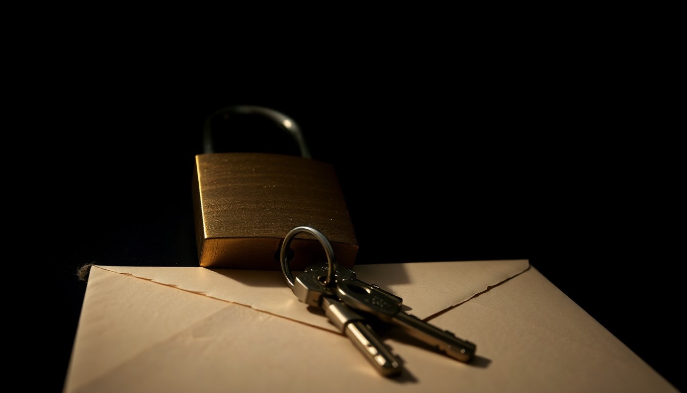An extreme close-up photograph of a padlock, keys, and a torn envelope on a dark background, conceptually representing the financial investigation into the superintendent's actions.