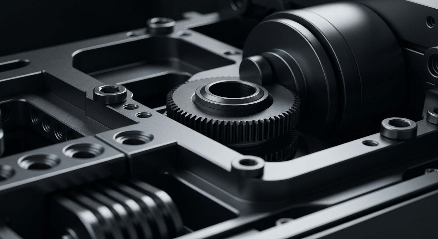 An extreme close-up of the intricate inner mechanisms and gears of a lidar sensor, conveying the sophisticated technology powering Ouster's products.