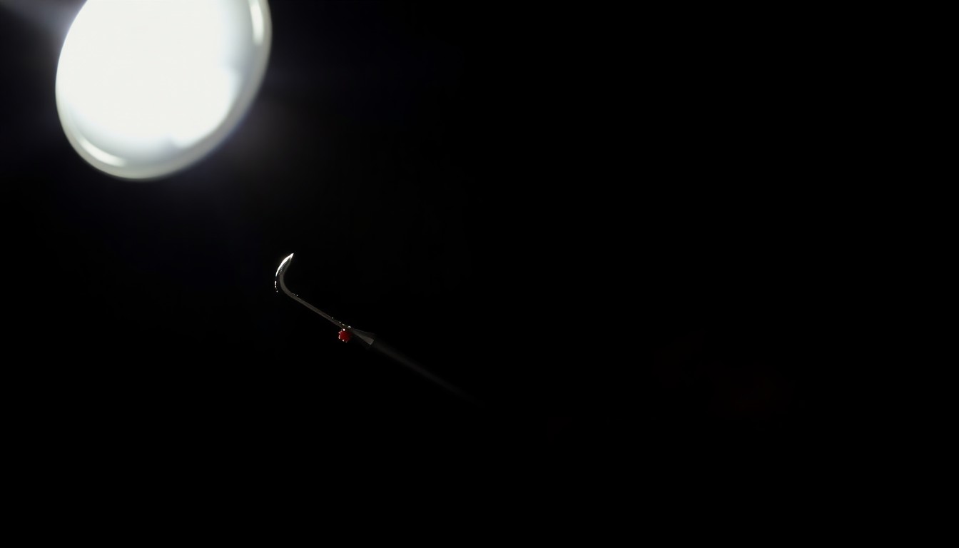 An extreme close-up of a dental instrument, such as a metal explorer tool, reflecting a harsh, direct flash of light against a dark background, conceptually representing the investigation into a tragic incident.