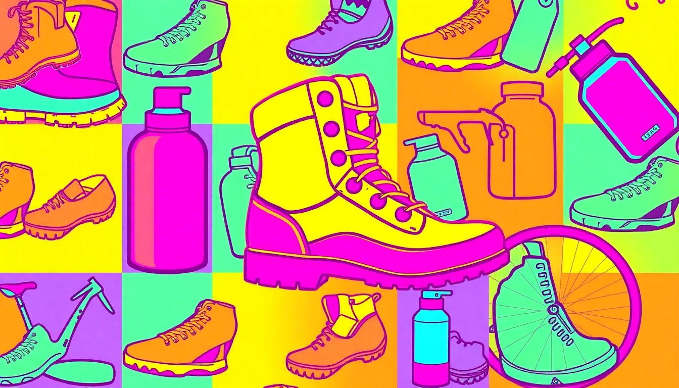 A high-contrast, silkscreen-style grid of a single iconic outdoor item like a hiking boot or water bottle, rendered in a palette of neon greens, pinks, and blues to capture the joyful energy of Drexel Hill's active lifestyle.