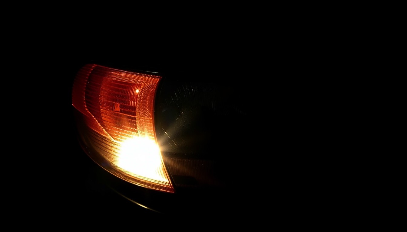An extreme close-up photograph of a damaged car part, such as a crumpled fender or broken taillight, lit by a harsh, direct camera flash against a pitch-black background, conceptually illustrating the aftermath of a high-speed pursuit.