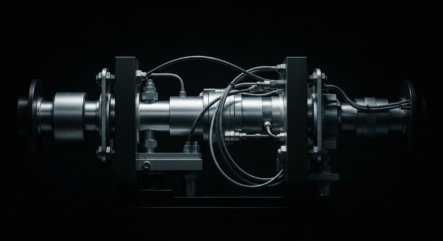 An extreme close-up of gleaming, intricate industrial machinery used in semiconductor manufacturing, conveying the power and complexity of the technology behind Lam Research's products.