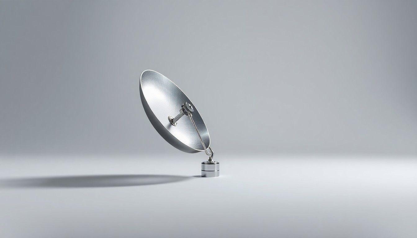 A high-end, photorealistic studio still-life photograph featuring a sleek, polished satellite model made of brushed metal and glass, floating on a clean, monochromatic seamless background with dramatic studio lighting and deep shadows, conceptually representing the innovative technology and corporate strategy of the satellite imaging company Planet Labs.