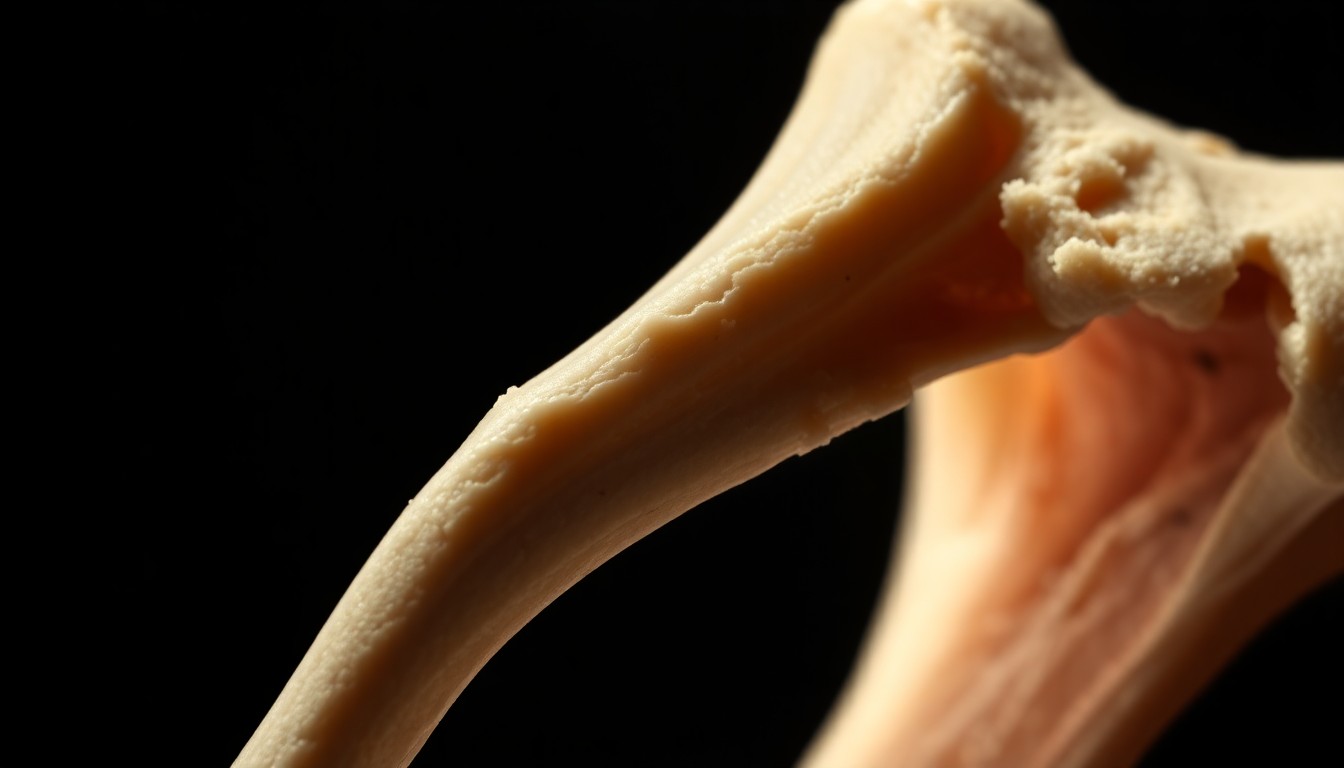 An extreme close-up photograph of a single human bone fragment, such as a finger bone or vertebra, lit by a harsh, direct camera flash against a pitch-black background, emphasizing the texture and details of the bone material to create a stark, gritty, investigative aesthetic.