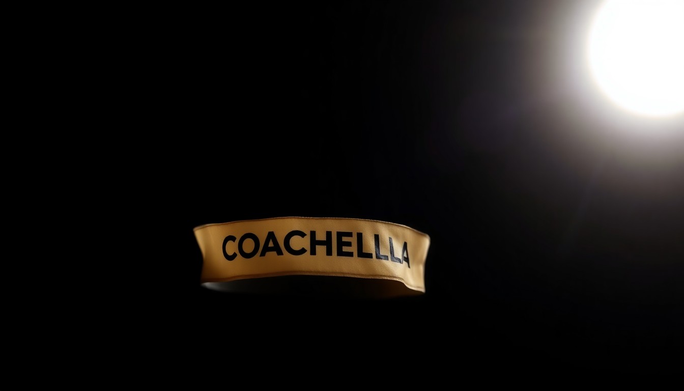 An extreme close-up of a crumpled, discarded Coachella wristband against a stark black background, conceptually illustrating the disappointment and frustration of attendees who fell victim to ticket scams.