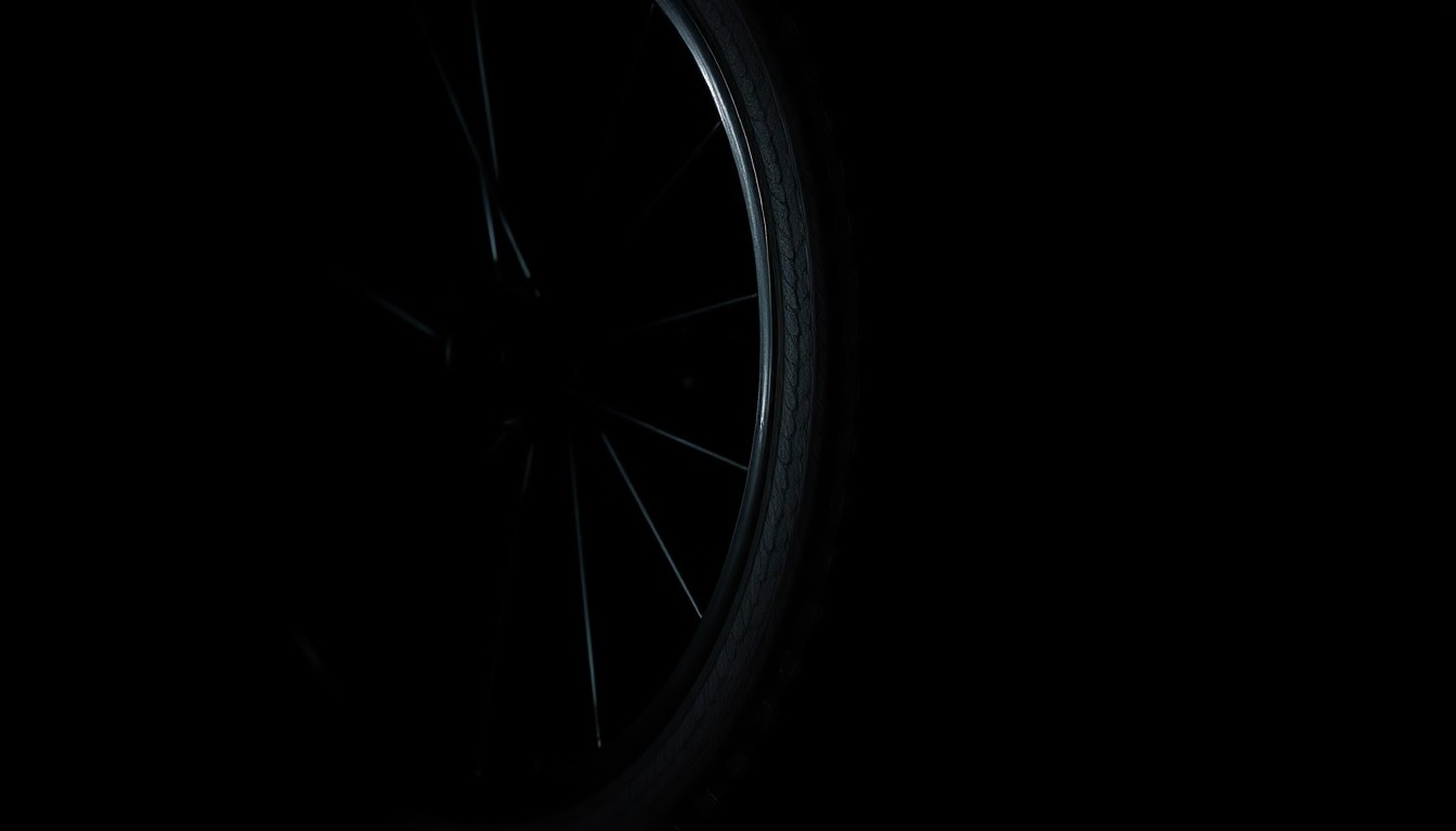 An extreme close-up photograph of a wheelchair wheel against a pitch-black background, lit by a harsh, direct camera flash, creating a stark, gritty, investigative aesthetic that conceptually represents the crime of a disabled student being assaulted.
