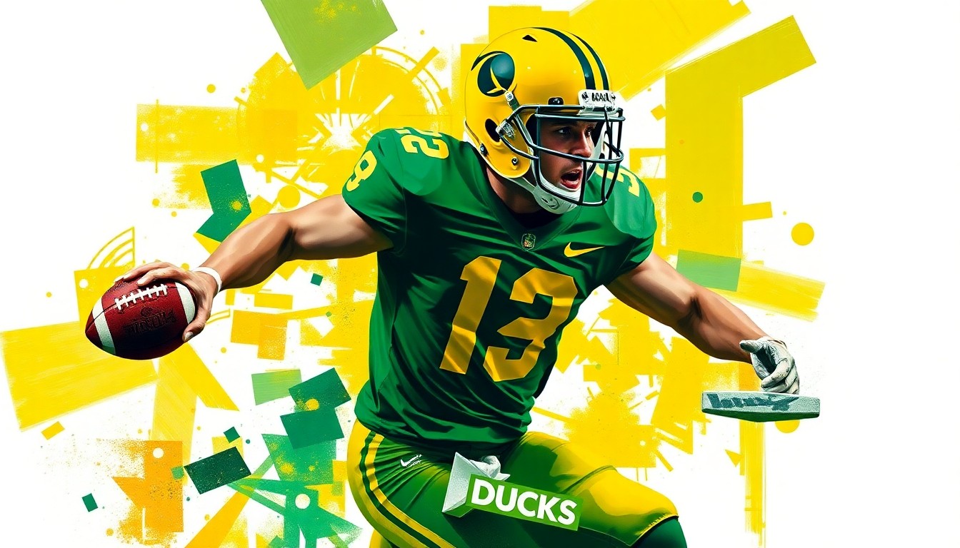 A cubist-style painting depicting a football player in an intense pass-rushing pose, with the figure broken down into sharp, overlapping geometric planes in vibrant shades of green and yellow.