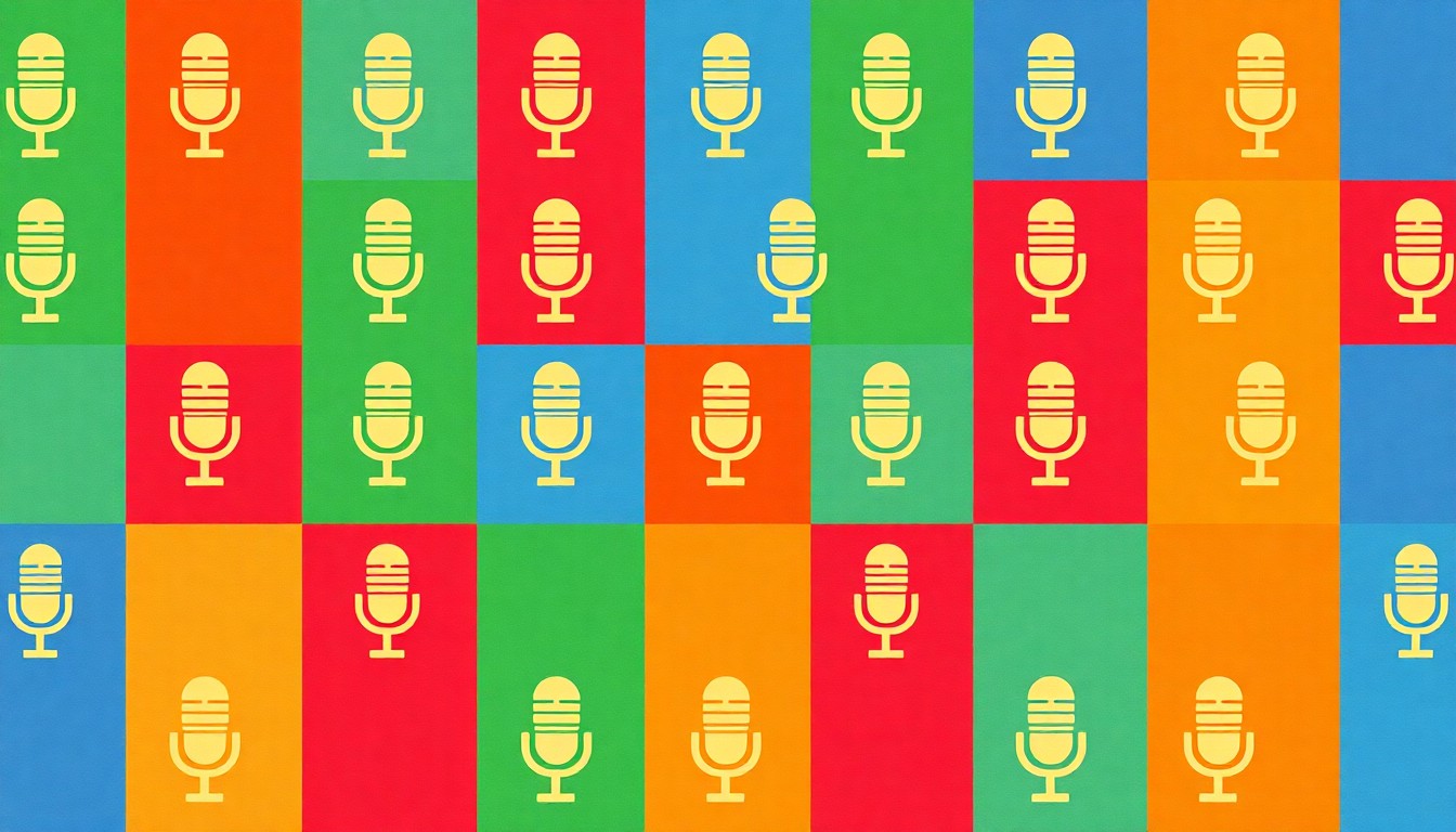 A vibrant, high-contrast silkscreen print of a microphone icon repeated in a grid, conceptually representing the City Club of Boise's role in amplifying diverse voices and facilitating thoughtful community dialogue.