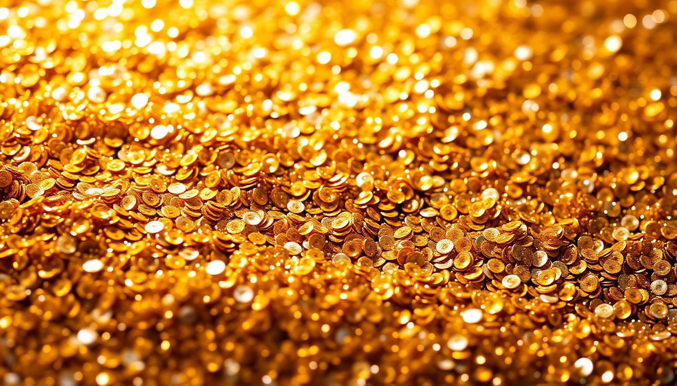 An extreme close-up photograph of shimmering gold and silver sequins, capturing the glitz and glamour of a high-profile awards show event.