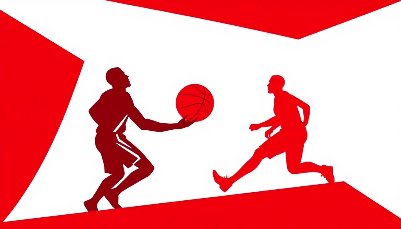 An abstract, minimalist composition using bold, jagged shapes and high-contrast colors to conceptually represent the connection between basketball and hip-hop culture.