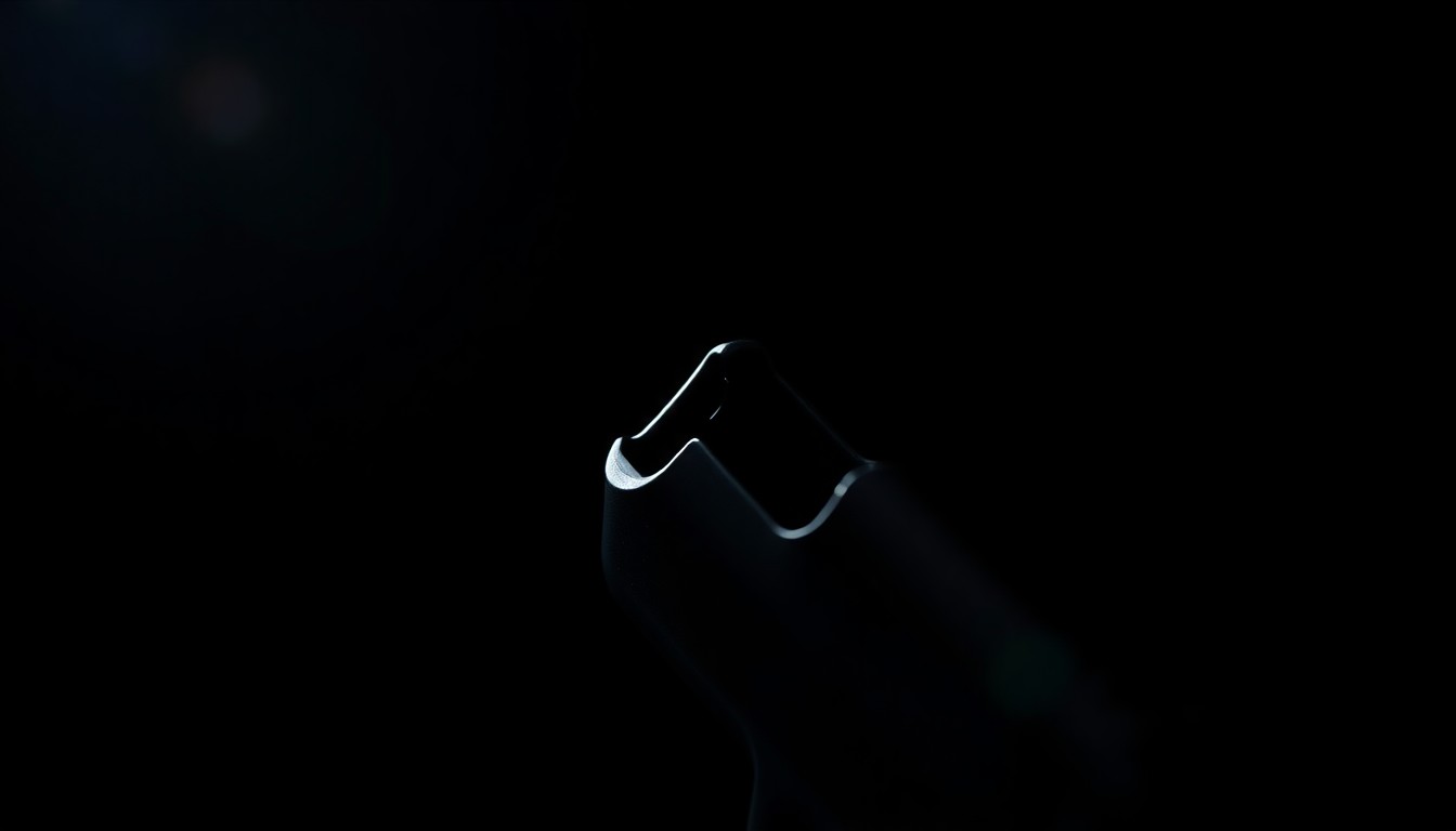 An extreme close-up photograph of a handgun magazine or ammunition clip, the metallic surface reflecting the harsh light of the camera flash against a pitch-black background, conceptually representing the threat of firearms on school grounds.