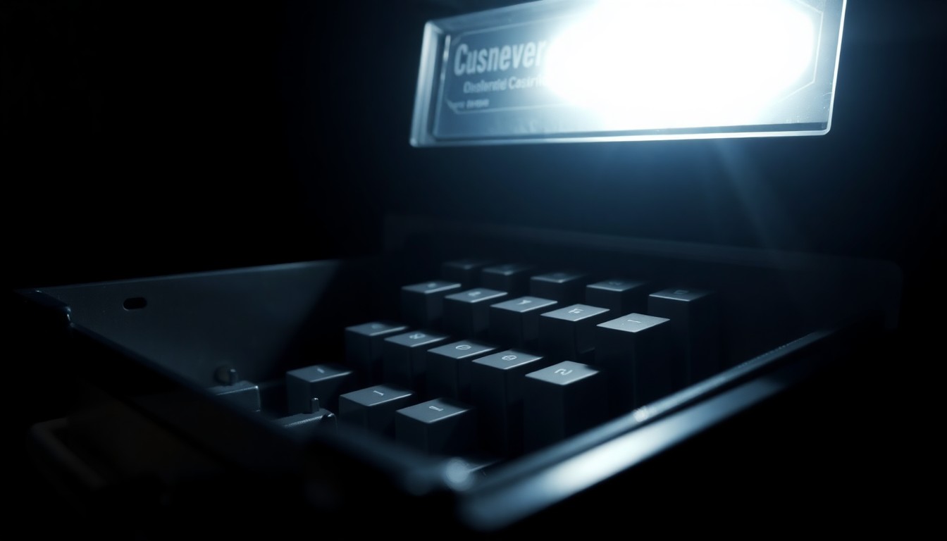 An extreme close-up of a cash register drawer, its metal edges and interior mechanisms dramatically lit by a harsh, direct camera flash against a pitch-black background, conveying the stark, gritty, and investigative nature of the armed robberies.