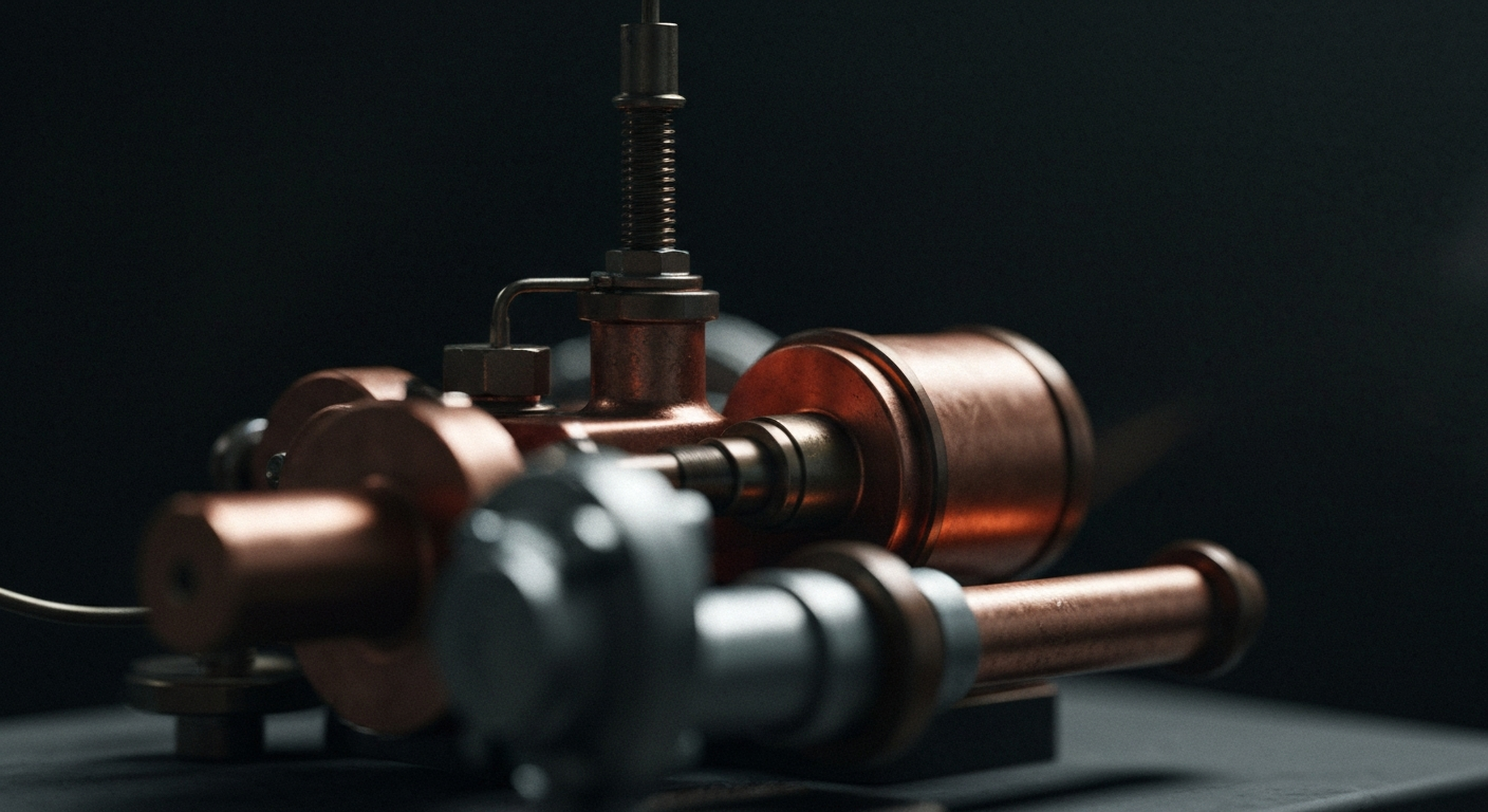 An extreme close-up of gears, levers, and other heavy mechanical components that make up the internal workings of a financial institution, conveying the tangible, industrial nature of the company's operations.