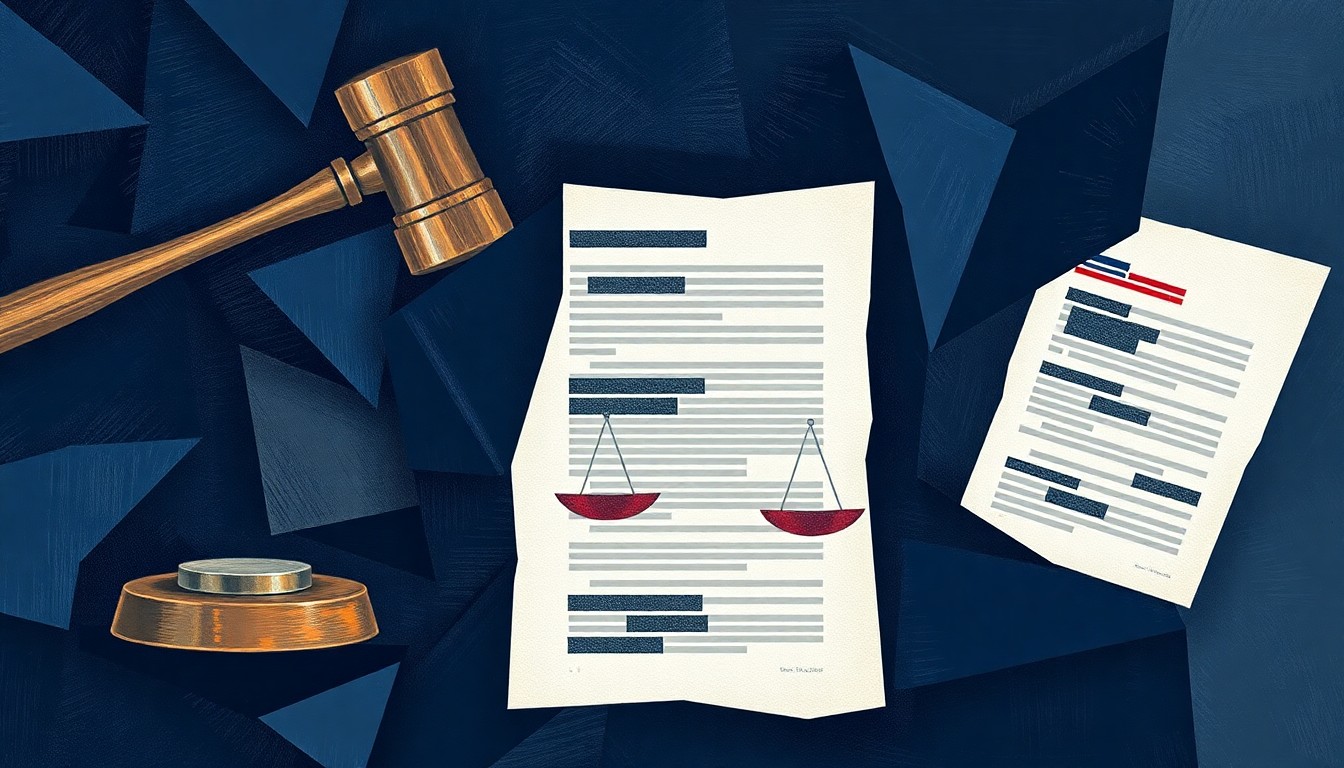 A fractured, abstract painting featuring overlapping geometric shapes and waves of dark blue, navy, and charcoal grey, representing the chaotic and politically-charged nature of the investigation into former CIA Director John Brennan.