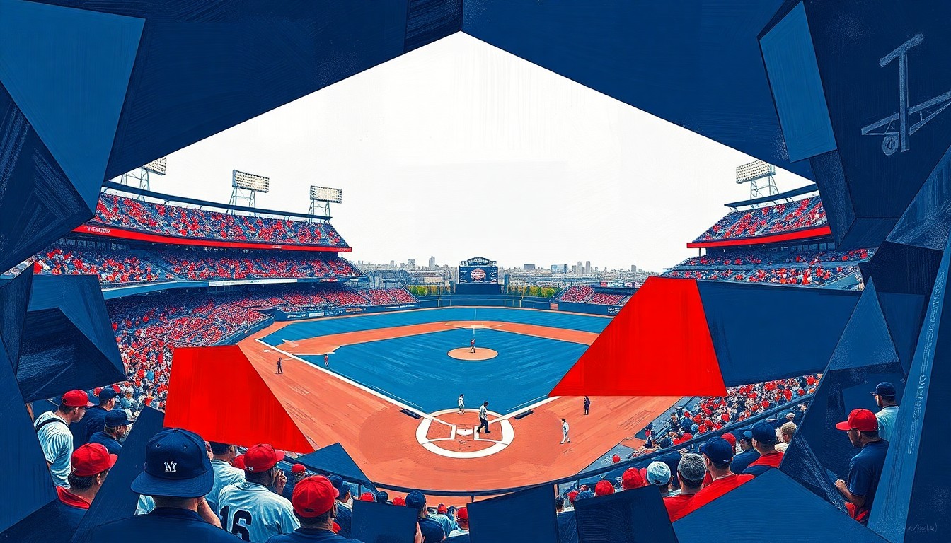 A cubist, geometric painting featuring overlapping planes of navy, red, and white, conceptually representing the fractured nature of Toledo's offense in their loss to Miami (Ohio)