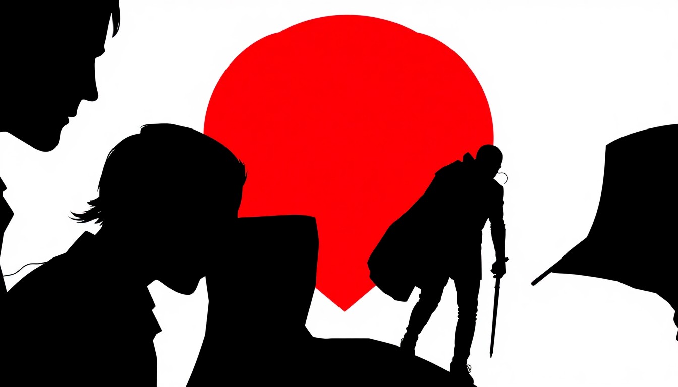 A bold, abstract composition of jagged, geometric shapes in high-contrast red and black, conceptually representing the psychological tension and cinematic scale of the 'Lyonheart Universe'.