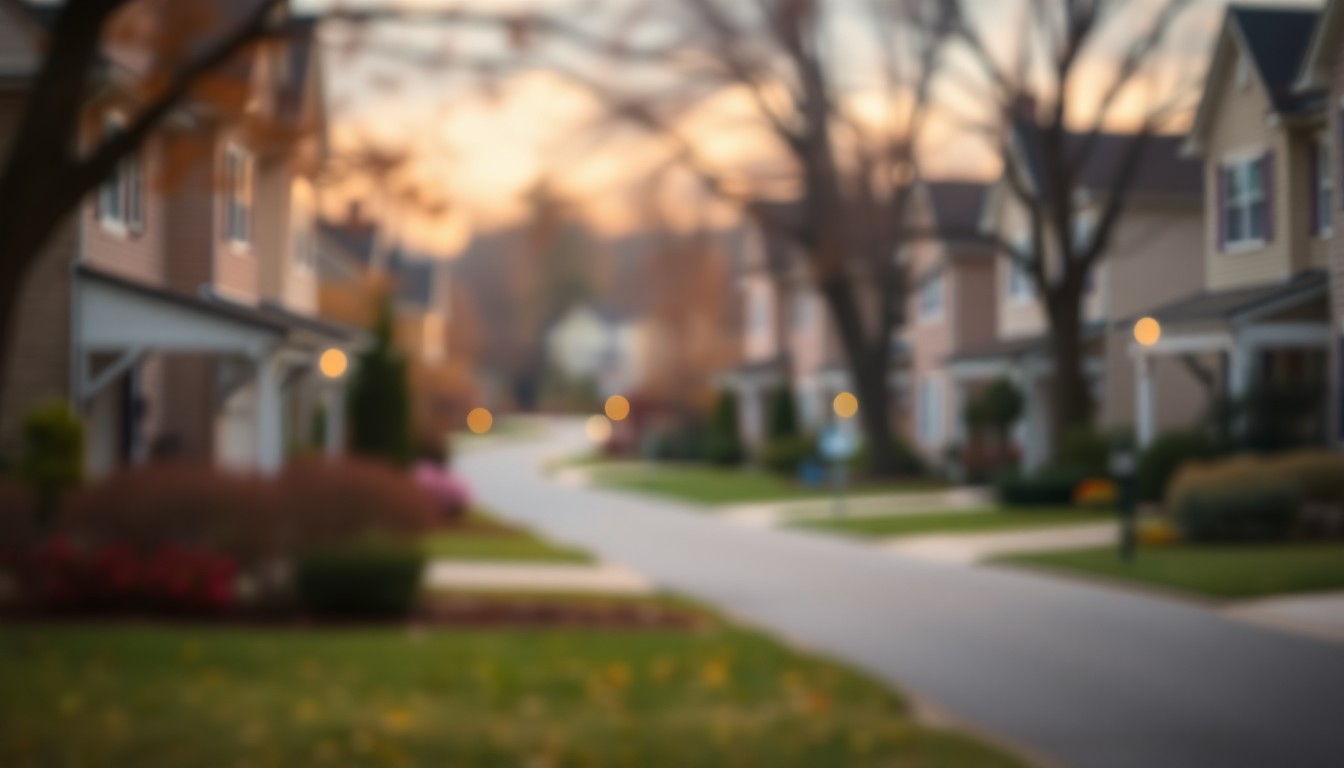 An abstract, out-of-focus scene of a residential neighborhood, with soft, warm pools of light and color, conveying the peaceful, inviting atmosphere of the McLean community.