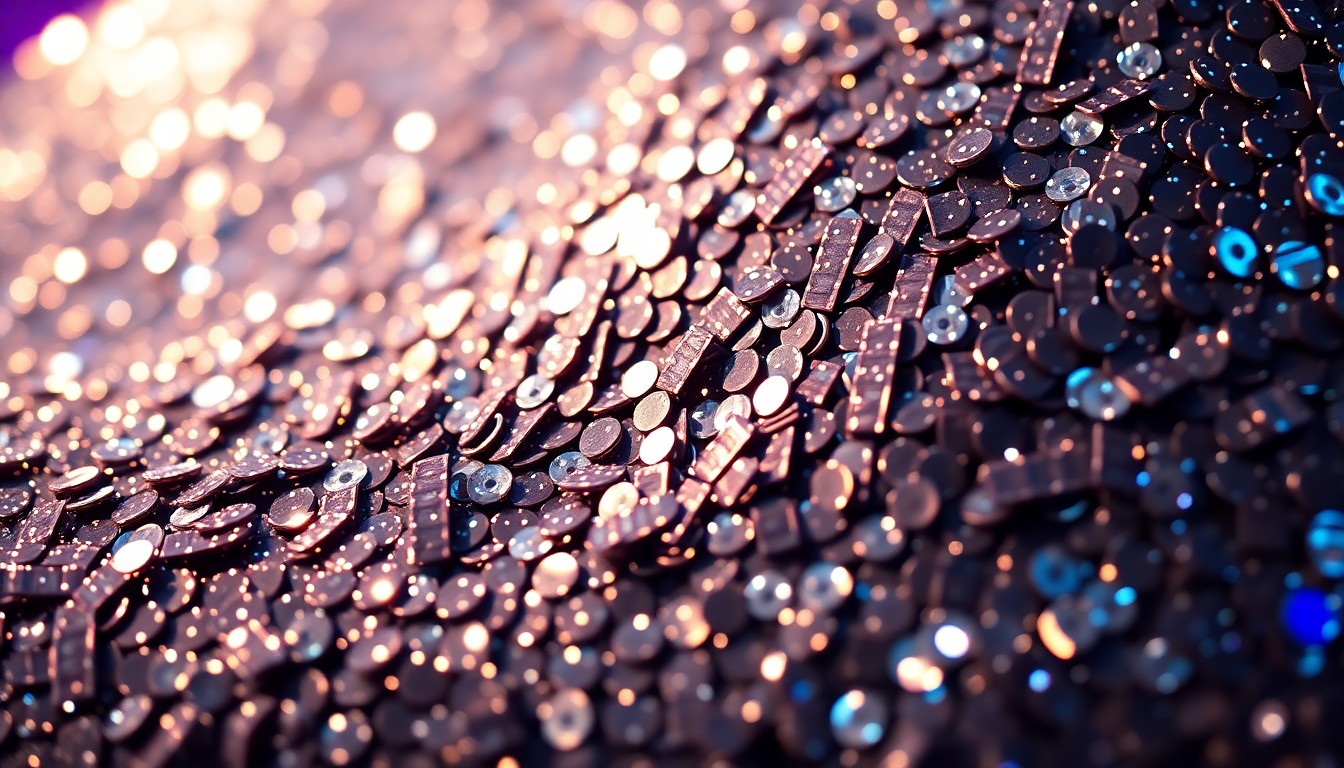 An extreme close-up photograph of glittering, high-contrast sequins and shimmering disco ball textures, capturing the glamorous, high-energy atmosphere of a major entertainment event.