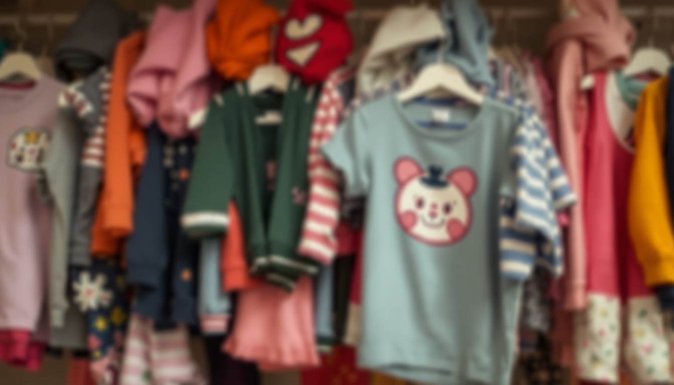 An abstract, out-of-focus photograph in soft, warm tones depicting a display of children's clothing items, conceptually representing the issue of student homelessness in the Rogers, Arkansas community.