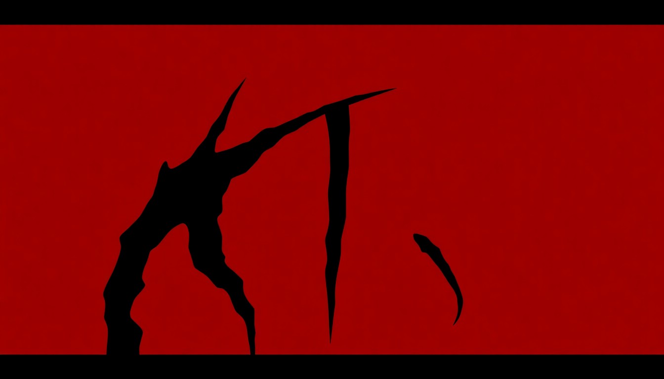 An abstract illustration featuring stark, jagged black silhouettes overlapping against a deep red background, conveying the dark and mysterious nature of the Paranormal Cirque event.