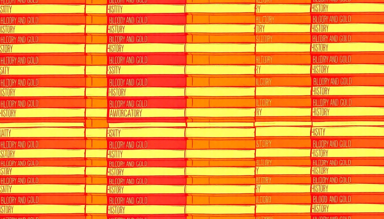 A bold, colorful silkscreen-style illustration of a repeating grid of book spines in vibrant shades of red, orange, and yellow, representing the themes of history, advocacy, and conflict resolution explored in Christie Sikora's new book.