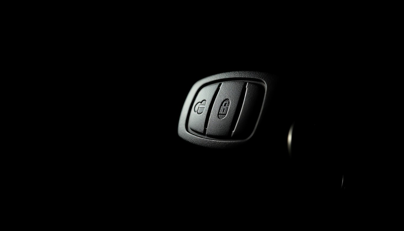 An extreme close-up photograph of a car key with a keychain, lit by a harsh, direct camera flash against a pitch-black background, conceptually representing the serious issue of drunk driving.