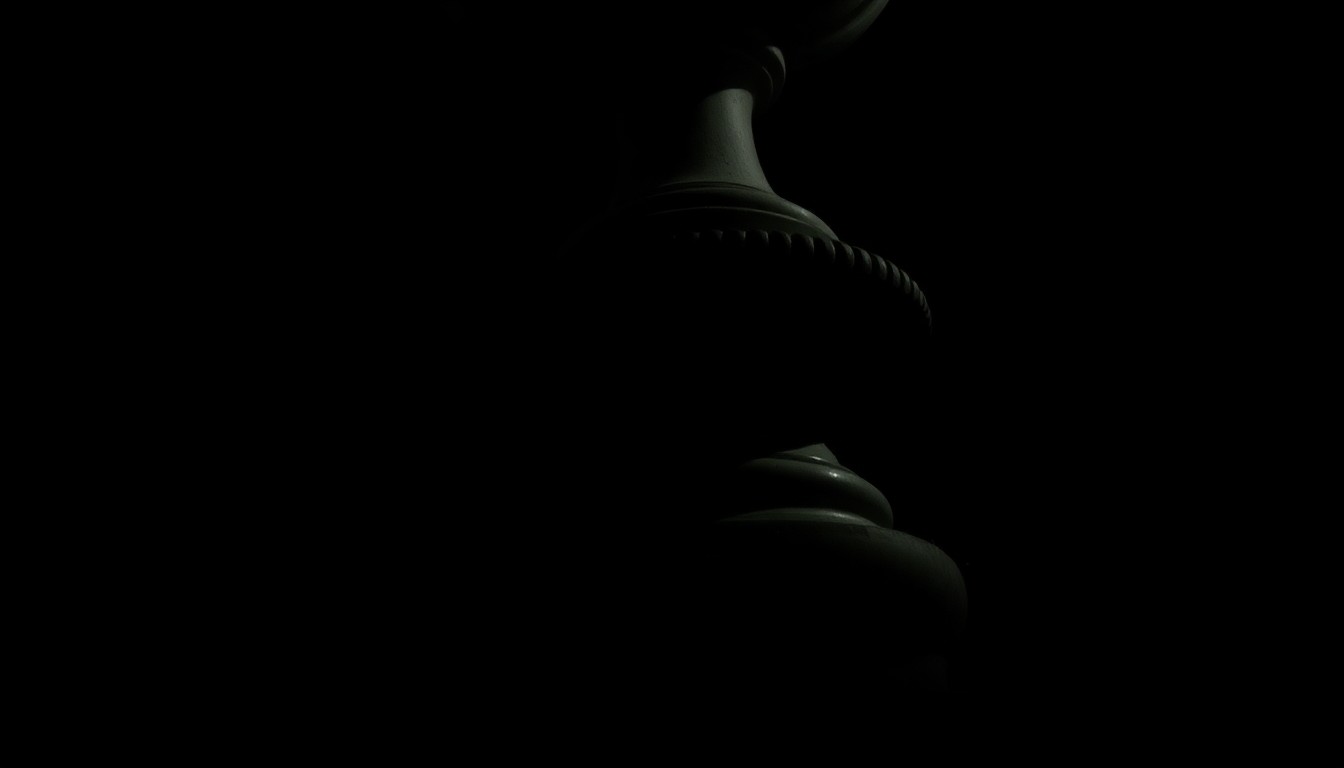 An extreme close-up photograph of a damaged fountain statue base, with the rough texture and material details of the concrete and metal visible under harsh, direct lighting, creating a stark, gritty, investigative aesthetic.