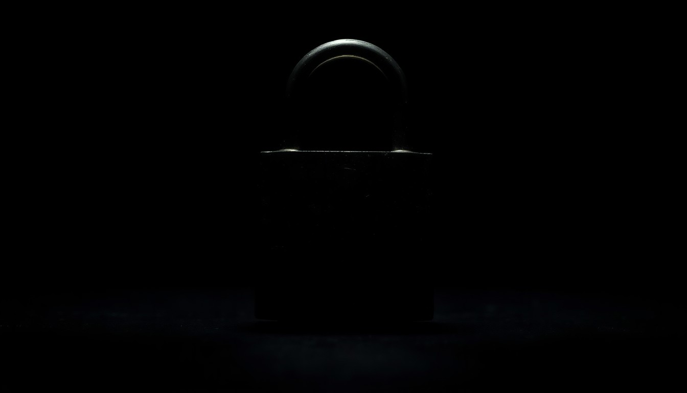 An extreme close-up photograph of a padlock against a pitch-black background, lit by a harsh, direct camera flash, conceptually representing the security concerns raised by a bomb threat against a school.