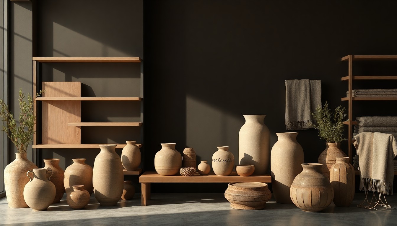 A high-end, photorealistic studio still-life photograph featuring a collection of carefully arranged, premium retail display items in muted earth tones, conceptually representing the fragility of small businesses disrupted by the sudden closure of a major retail partner.